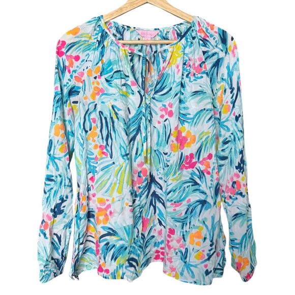 Lilly Pulitzer Willa Tunic Blouse Top in Serene Blue Tippy Top Size S - Picture 3 of 8